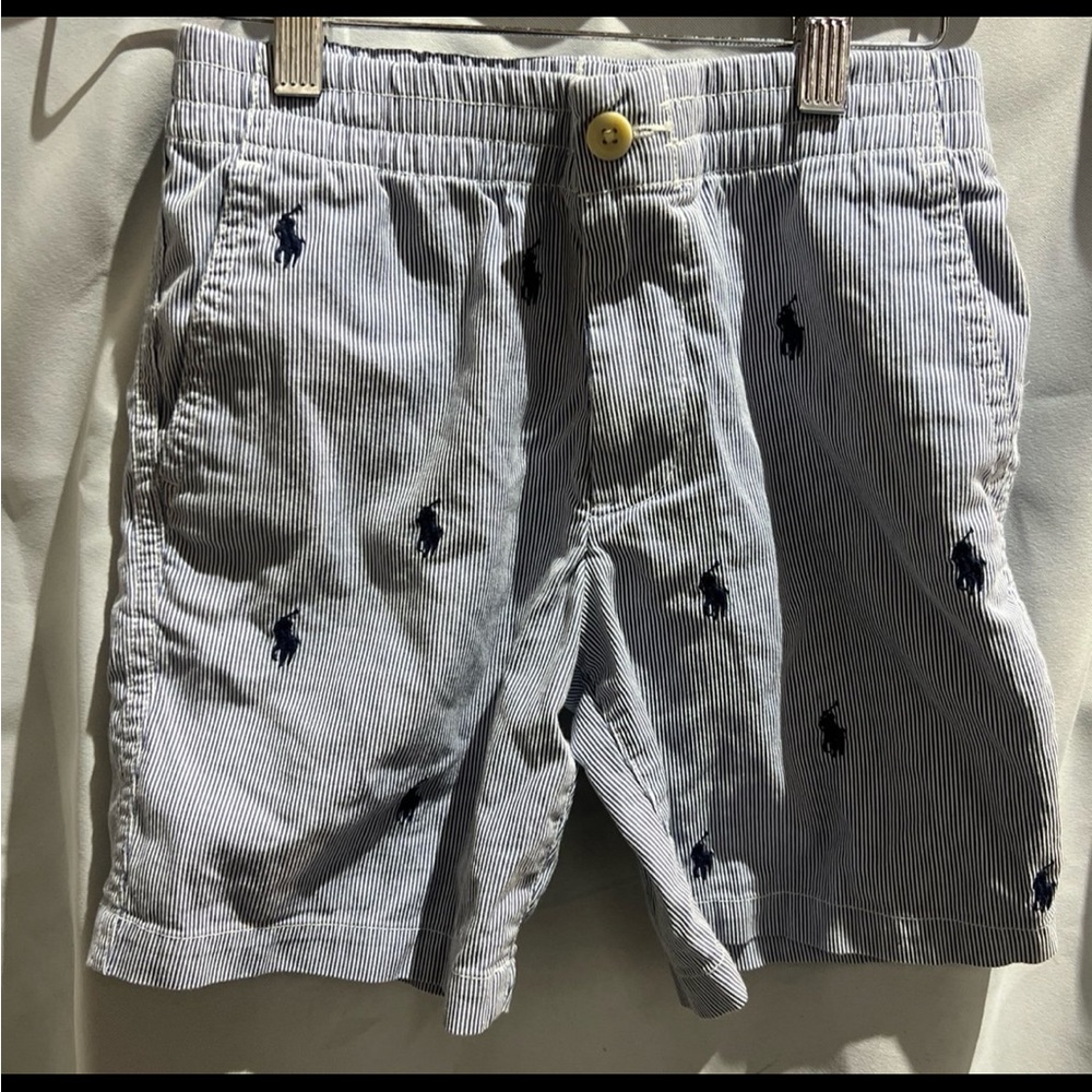 Polo by Ralph Lauren Light Blue & White Striped Embroidered Logo Kids Shorts